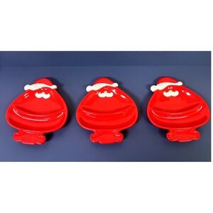 Set Of 3 Vintage Red SANTA CLAUS CHRISTMAS CANDY Nut TRAY DISHES